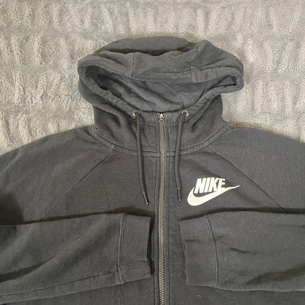 Nike Sportswear Full Zip Hoodie Black Raglan Sleeve Gym Athletic‎ Men's Medium